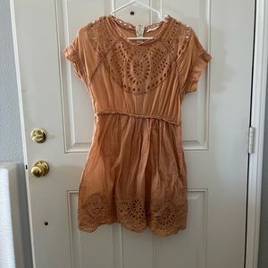 ISABEL MARANT FRENCH DESIGNER tan LACE dress S